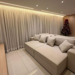 Cortina gaze de linho c/blackout 100% franzido para trilho de 3,00m de largura.