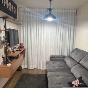 Cortina gaze de linho c/blackout 100% no modelo wave p/trilho de 3,00m de largura